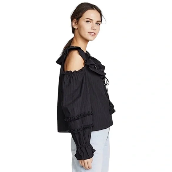NWT Rebecca Minkoff “Pippa” Cold Shoulder Ruffle Blouse - Picture 2 of 13